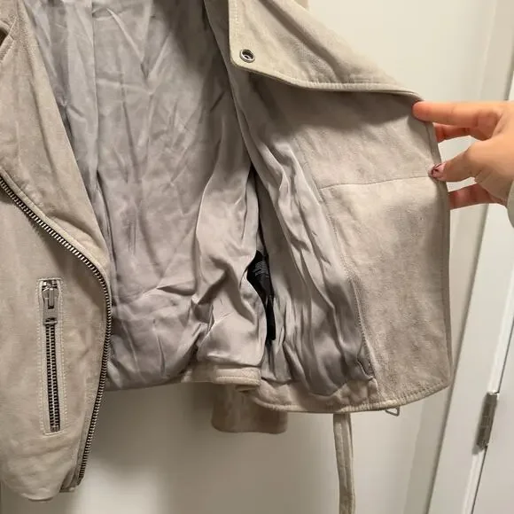 Allsaints Womens Suede Balfern Biker Jacket 2 Warm Taupe Quiet Luxury Western - Picture 9 of 11